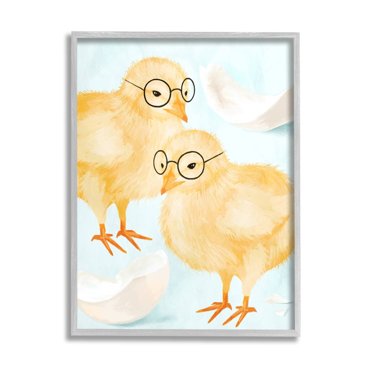 Stupell Industries Easter Chicks Hatched Eggs Yellow Birds Round Glasses Framed Giclee Art